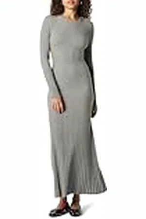 THE DROP Ashlyn Ribbed Sweater Maxi Dress Vestido Largo, Gris Jaspeado, M