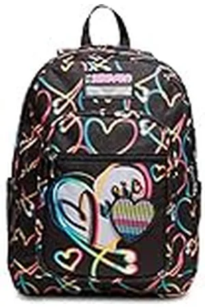 7 for all Mankind Mochila escolar Freethink - Yourself Girl Girl - Negro, Rosa - Doble compartimento con corazón - Bolsillo porta botella, , Talla única, Casual