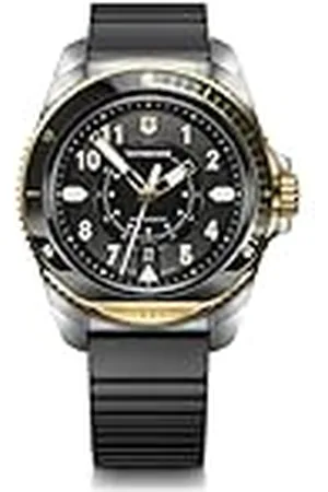 Victorinox Journey 1884 Ø 43 mm Reloj de Pulsera de Hombre, Swiss Made, Cuarzo analógico, Sumergible hasta 200 m, Pulsera de Caucho, Negro