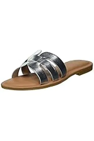 THE DROP Monika Sandalias planas con banda H para Mujer, Plata, 37.5 EU