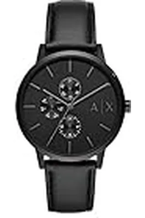 Armani Exchange Reloj para Hombre, Movimiento de cuarzo multifunción, 42mm Caja de acero negro con correa de piel, AX2719