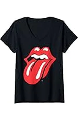 The Rolling Stones Camiseta Clásica Oficial V-Neck Manga Corta Negra Talla S Mujer Fans de