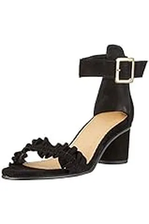 SELECTED Slfmerle Suede Round Heel Ruffle Sandalb, Sandalia con Pulsera Mujer, (Black Black), 40 EU