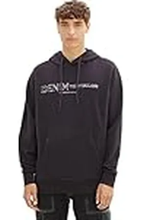 TOM TAILOR 1039426 Sudadera con Capucha de Corte Relajado con Logotipo Impreso, 29476-Gris Cobalto, S para Hombre