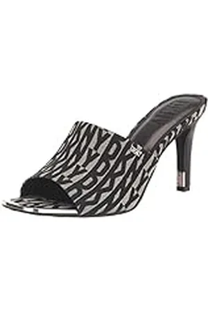 DKNY Bronx Open Toe Fashion Pump Heel Sandal, Sandalia con talón Mujer, Negro/ponche de Huevo, 37 EU