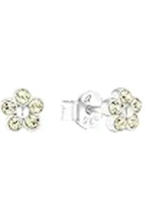 Amor Pendientes de plata de ley 925 pendientes de los niños de niña, con cristal de vidrio, 0,5 cm, plata, flor, Viene en caja de regalo de joyería