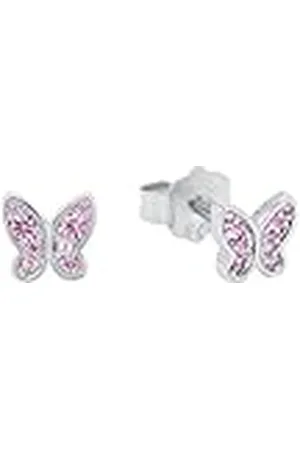 QS by s.Oliver Pendientes de plata de ley 925 joyería de los oídos de los niños de las muchachas, con zirconia synth., 0,5 cm, plata, mariposa, viene en caja de regalo de joyería, 2036822