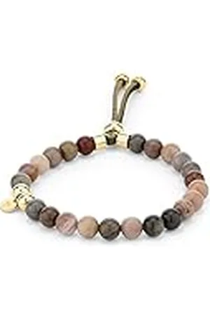 Fynch-Hatton Pulsera de cuentas de piedra de acero inoxidable, 16 cm, Acero inoxidable, Jaspe paisina
