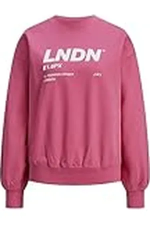 JACK & JONES JJXX Jxbeatrice Ls Loose Vint Noos Sudadera, Sudadera Mujer, Carmine Rose/Print: Bright White Lndn Print, S