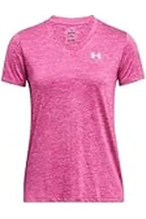 Under Armour UA Tech SSV Twist Camiseta de manga corta para mujer, camiseta de deporte cómoda, color rosa fantasía/rosa viejo/blanco