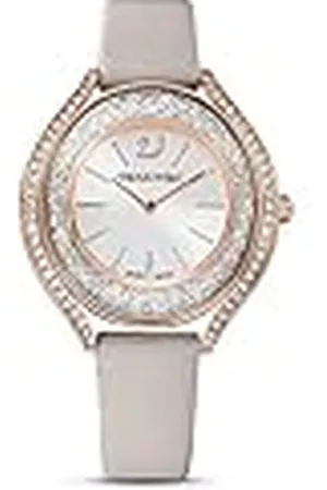 Swarovski Reloj Crystalline Aura para Mujer, con Correa de Piel , Cristales Blancos Tallados y Baño Tono Oro Rosa, Colección Crystalline Aura