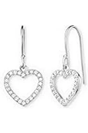 Engelsrufer Pendientes para mujer con colgante de corazón de de ley en de ley con cierre de presión – ocupados con 48 circonitas blancas – sin níquel, 1 Paar, de ley, Circonia cúbica