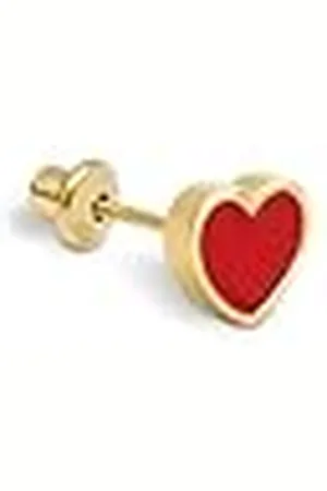 SINGULARU Pendiente Suelto Heart Red Enamel. Motivo Corazón en Plata de Ley 925 con Acabado Baño de de 18 Kt. Cierre de Rosca. Joyas para Mujer