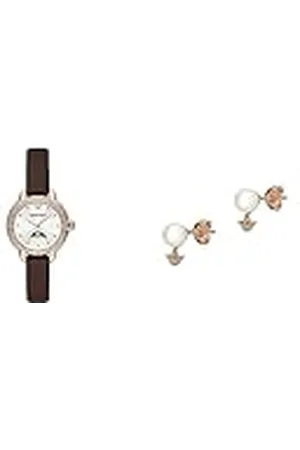 Emporio Armani Reloj y Pendientes de señora - Reloj de acero Inoxidable Tono Oro Rosa y Pendientes de Perlas Blancas