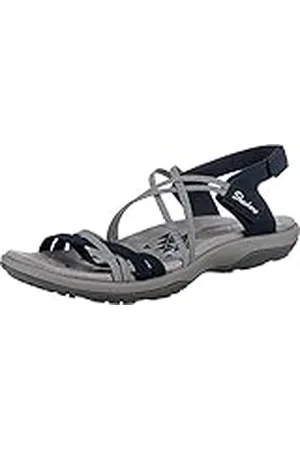 Skechers REGGAE SLIM TAKES TWO, Sandalias planas para Mujer, Navy Gore/ Durabuck/ White Trim, 35 EU