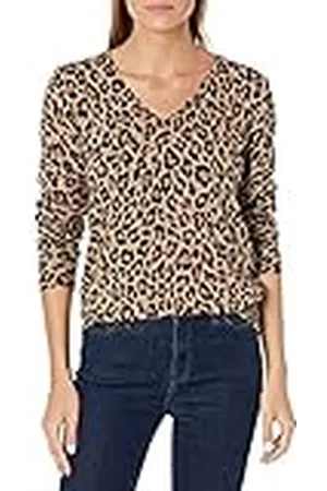 Amazon Jersey de Cuello en V, Manga Larga, Ligero y de Ajuste Clásico (Disponible en Tallas Grandes) Mujer, , L
