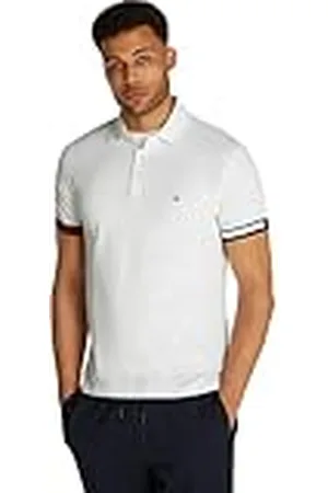Tommy Hilfiger Polo de manga corta Hombre Flag Cuff Slim Fit, Blanco (White), XXL