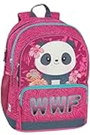 FRANCO COSIMO PANINI WWF - Mochila escolar oficial WW para niños y adolescentes, con 2 amplios espacios centrales y 2 bolsillos frontales con cierre de cremallera, correas ajustables y acolchadas, respaldo acolchado, 32 x