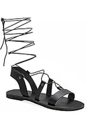 Emmanuela Handcrafted For You Emmanuela Sandalias de cuero estilo griego antiguo hasta la rodilla, hechas a mano con puntera abierta, sandalias de gladiador planas, zapatos de verano de calidad con tiras para mujer, , 41 EU
