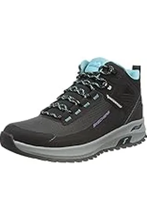 Skechers Arch Fit Discover Elevation Gain, Botas de Senderismo Mujer, Black Leather/Hot Melt/Mesh/Blue Trim, 39 EU