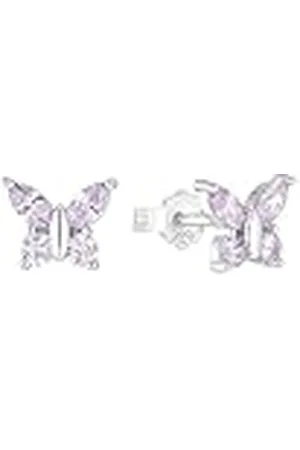 Amor Pendientes de plata de ley 925 para niña, con circonita cúbica sintética, 0,7 cm, plata, mariposa, Se entrega en estuche de regalo