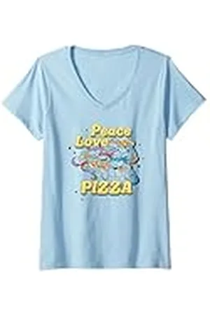 Teenage Mutant Ninja Turtles Mujer Peace Love Pizza Group Shot Camiseta Cuello V