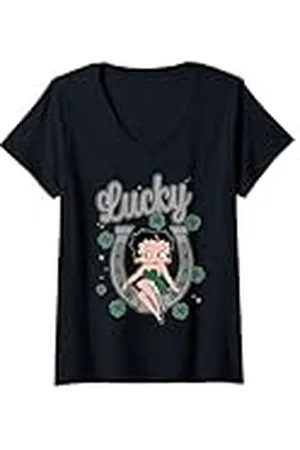 Betty Boop Mujer Herradura de la suerte con clavos de olor del día de San Patricio Camiseta Cuello V