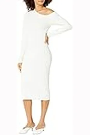 THE DROP Giselle Vestido Midi de Punto con Escote Asimétrico para Mujer, , 3XL Grande