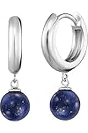 Engelsrufer Pendientes de aro para mujer de plata de ley con colgante de perlas de lapislázuli azul oscuro, cierre de clip, sin níquel, 13 mm, Ø13 mm, Plata de ley, Lapislázuli