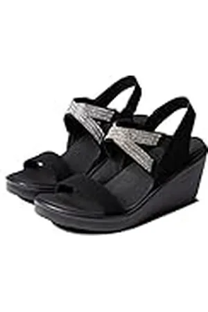 Skechers RUMBLE ON CHART TOPPER, Sandalias de Talón Abierto para Mujer, Black Mitobuck/ Metal/ Clear Rhinestone, 40 EU