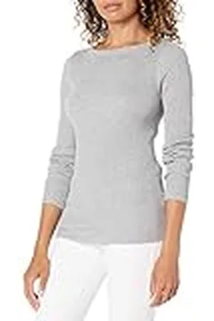 Amazon Jersey Ligero de Canalé con Manga Larga y Escote Barco Mujer, , XL