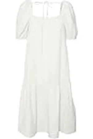 VERO MODA Vmnatali Nia 2/4 Blk Dress Wvn-Vestido, Blanco Nieve, S para Mujer