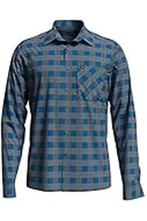Odlo Mitos Camisa de Manga Larga para Hombre, Azul Astro-Gris Melange-Cuadros, Small