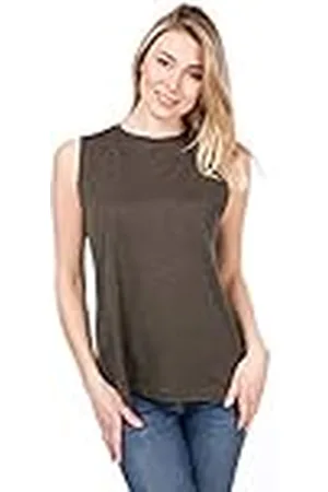Supernatural Camiseta de Tirantes para Mujer con Lana de Merino, Talla XL, Color Caqui Jaspeado