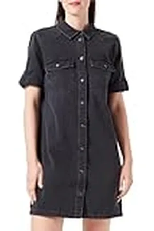 Noisy May Vestido Vaquero Midi de Mujer Vestido de Mezclilla Vestido de Camisa de Manga Corta de Moda NMNEW, Color: , Talla:L