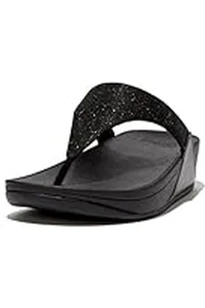 FitFlop Lulu Shimmerlux Toe-Post Sandals, Sandalia Mujer, Negro, 40 EU