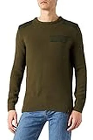 Timezone Fabricmix-Sudadera con Cuello Redondo, Oliva, M para Hombre