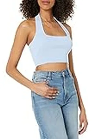 THE DROP Greta Top Entallado tipo Bustier con Cuello Cuadrado tipo Halter para Mujer, , XXL Grande