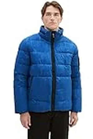 TOM TAILOR 1037333 Chaqueta Acolchada con Capucha Desmontable, 32830-blue Tonal Big Wording Design, XXL Hombres