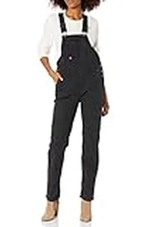 Dickies Overol de mezclilla con doble frente para mujer, Negro (Rinsed Black), S
