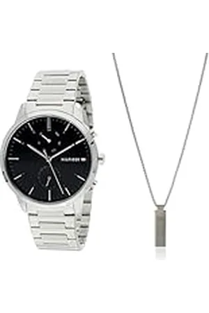 Tommy Hilfiger Reloj Analógico de Cuarzo multifunción para Hombre con Correa Plateada - 1710407 Collar para Hombre de Acero Inoxidable - 2790392
