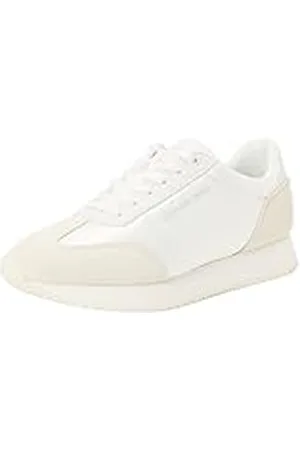 Calvin Klein Jeans Zapatillas Sneaker Mujer con Satén, Multicolor (Bright White/Creamy White/Oyster M), 41 EU