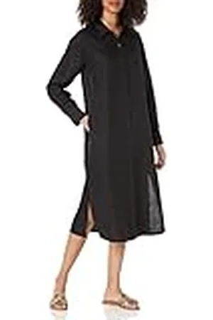 THE DROP Vestido Camisero Midi Fiona Para Mujer, En Lino, Corte Holgado, , S