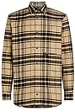 Karl Lagerfeld Para Hombre, Camisa a Cuadros Regulares, Safario/Negro, Talla Mediana