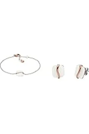 Skagen Pulsera y Pendientes Mujer Sofie Sea Glass, Acero Inoxidable Dorado Rosado, Set