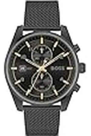 HUGO BOSS Reloj Cronógrafo de Cuarzo para Hombre Colección SKYTRAVELLER con Correa de Malla de Acero Inoxidable Negra - 1514150
