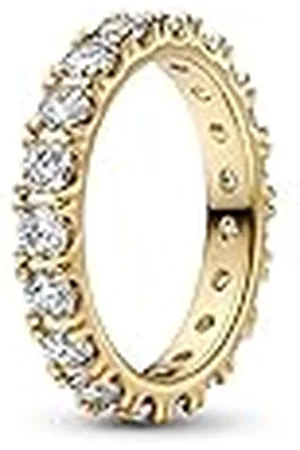 PANDORA Timeless Anillo de eternidad chapado en oro de 14 quilates con fila centelleante de circonitas cúbicas transparentes, talla 60