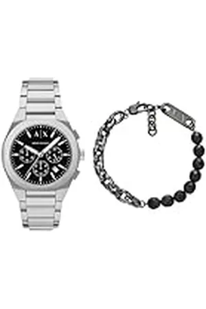 Armani Exchange Hombre Reloj de Acero Inoxidable Plateado y Pulsera Gunmetal, Set