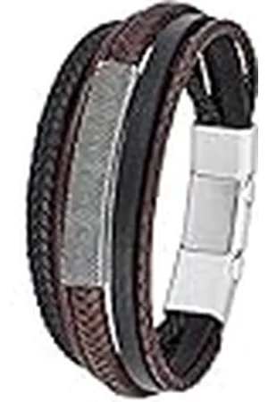 QS by s.Oliver Pulsera de acero inoxidable de cuero de los hombres de la joyería del brazo, 20+1.5 cm, plata, Viene en caja de regalo de joyería