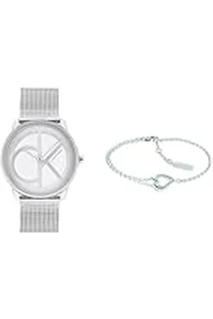Calvin Klein Reloj Analógico de Cuarzo con Esfera Plateada y Brazalete de Acero Inoxidable para Mujer